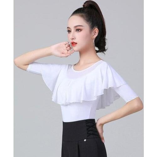 Latin Dance Top Women White Ruffle Dance Dress Middle Sleeve Summer New National Standard Dance Practice Dress Dance Dress