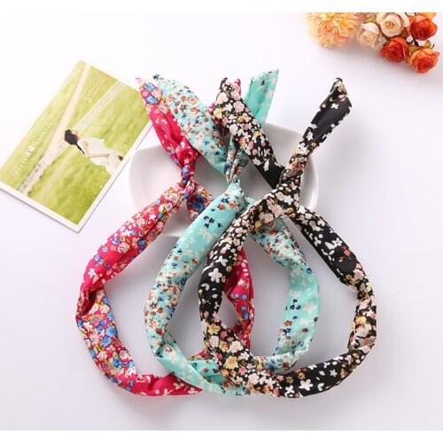 1Pc Cute Flower Dots lip print flower Bunny Rabbit Ear Ribbon Headwear Hairband Metal Wire Scarf Headband Hair Band Accessories