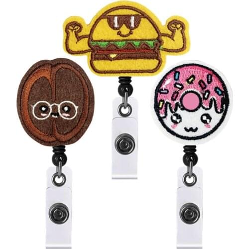 1PCS Funny Cartoon Hamburger Pattern Retractable Badge Reel Clip Badge Holder Student ID Name Card Holder Childrens Stationery