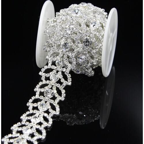 10Yards Leaf Rhinestone Trim Crystal Rhinestone Cup Chain Silver Chain Dress Decoration Trim Applique Sew on Garment