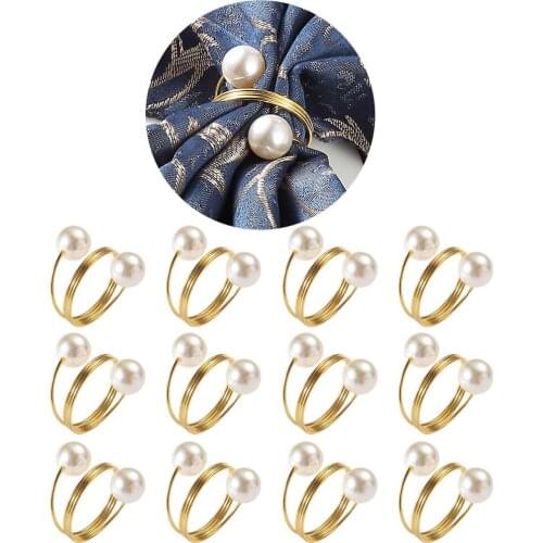 12 Pcs Double-Pearl Napkin Rings Napkin Holders Serviette Buckle for Wedding Reception Festivals Banquet Rehearsal Dinner Deco