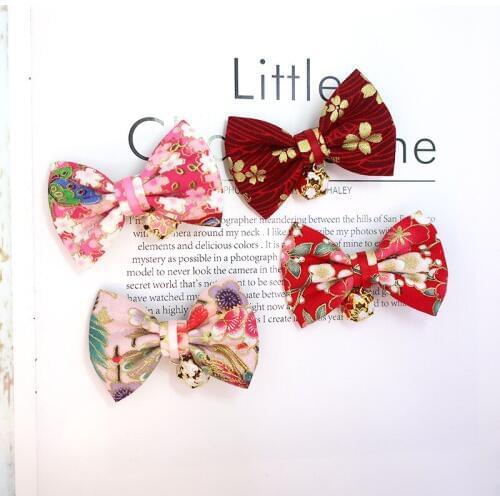 20pcs Fashion Japanese Floral Bow Hairpins Glitter Bell Flower Print Bowknot Hair Clips Princess Headwear Girls Hair Accessories