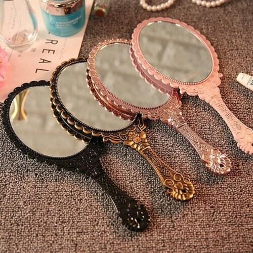 100pcs Handheld Makeup Mirror Romantic Vintage Lace Hand Hold Mirror Oval Cosmetic Mirrors Cosmetic Tool Dresser Gift W0167