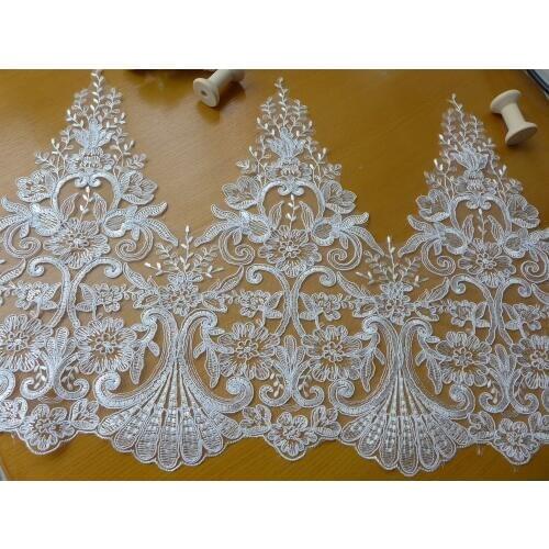 6 Yards Ivory Embroidery Floral Corded Mesh Alencon Lace Trim For Floppy Hat , Wedding Party Hats,Bachelorette Veil