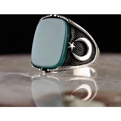 925 Sterling Silver Rings for Men Handmade Ayyıldız Motif Natural Stone Vintage Gift Mens Rings All SizeTurkish Jewelry