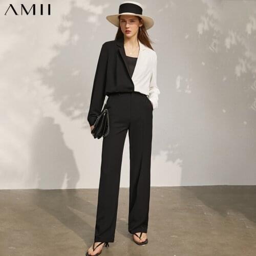 Amii Minimalism Summer New Fashion Shirt For Women Offical Lady Vneck Patchwork Loose Womens Tops Loose Womens Pants 12130104