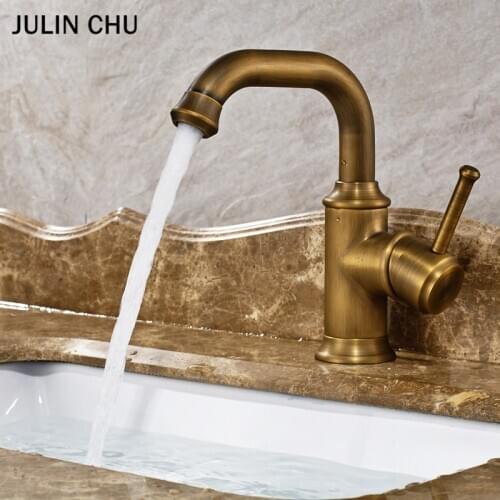 Bronze Basin Faucet Antique Hot and Cold Water Mixer Tap for Bathroom Kitchen Washroom Lavatory Vessel Sink Taps Single Handle