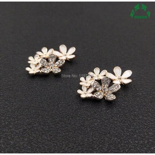 Flower Rhinestone Embellishments 10pcs Cluster White Enamel Buttons Gold Flatbacks for nail art Decorations