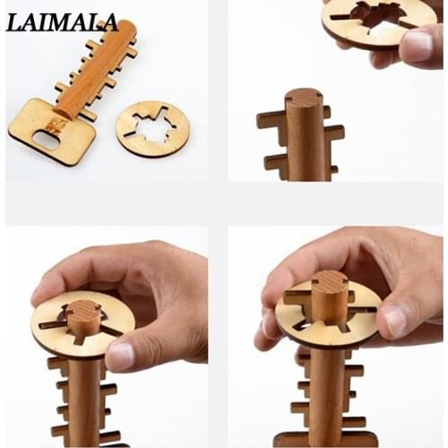 Wooden Toy Unlock Puzzle Key Classical Funny Kong Ming Lock Toys Intellectual Educational For Children Adult Puzzles Game Toy