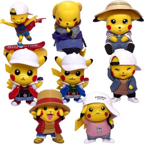 POKEMON Action Anime Figure Pikachu Cosplay Wearing Hat Pikachu 18 Kinds Of Complete Pikachu Model Figure Collectible Gift