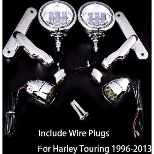 Chrome LED Auxiliary Lighting Bracket&Smoke Turn Signals For Harley Electra Glide Road King FLHR Street Glide1996-2013
