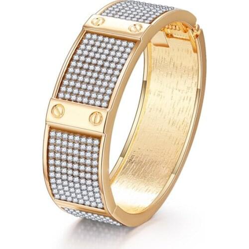 Personality Exaggerated Light Luxury Gold Bracelet Ladies Bracelet Minimalist Full Diamond Heavy Industry Gold-plated Wholesale