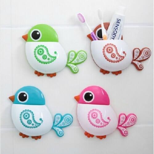 Creative cute bird toothbrush holder strong suction cup toothpaste shelf sundries storage box
