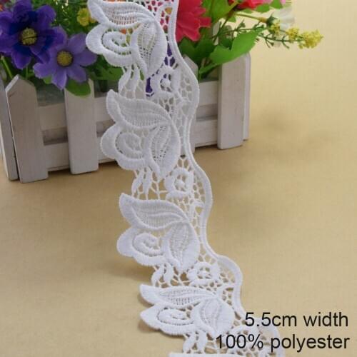 10yards 5.5cm white polyester embroidery lace french lace ribbon fabric guipure diy trims warp knitting sewing Accessories #3968