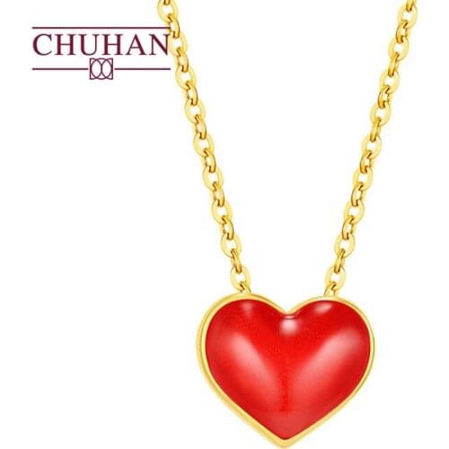 CHUHAN 999 Pure Gold Red Heart Pendant Necklace 3D Hard Gold Real Gold Pendant Fashion Romance Jewelry Bracelet Accessories