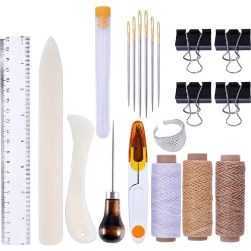 20PCS Leather Craft Punch Tools Kit Stitching Carving Working Sewing Saddle Groover Leathercraft Tools Set Kit DIY