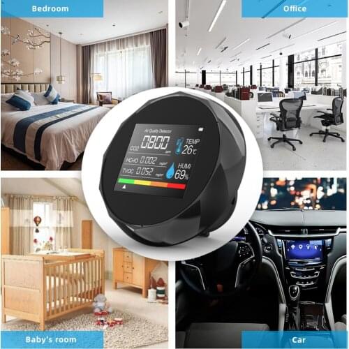 Wall Mounted 3-in-1 Air Quality Monitor CO2 Carbon Dioxide HCHO Formaldehyde TVOC Detector Digital Temperature & Humidity Meter