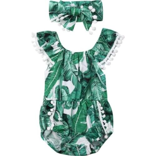 Toddler Girls Clothes 2019 Summer Printed Sleeveless Bodysuit+Headband 2pcs One-Pieces Sunsuit Clothes
