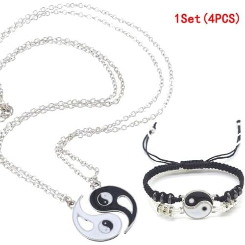 2Pcs/set Couple Necklaces Chinese Tai Chi Gossip Banish Bad Luck Charm Pendant ChainNecklace Jewelry Lovers Valentines Gift