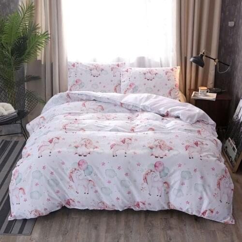 Unicorn Quilt Cover Bedding Set For Kids Bedroom Cartoon Pillow Cases Cute Summer Soft Comforter Duvet Cover Machine Washable