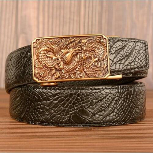 Fashion Designer Mens Belt genuine leather Dragon automatic buckle Belt for Male business casual rachet belt Cinturones Hombre
