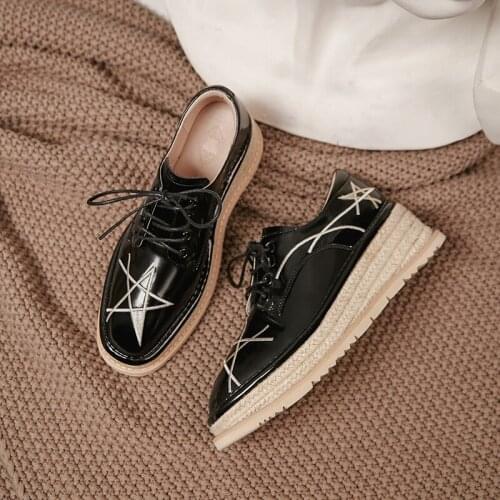 ROYESIC 2021 womens shoes, Derby, casual shoes, running, lace up, straw craft, muffin thick sole, natural leather, handmade, si