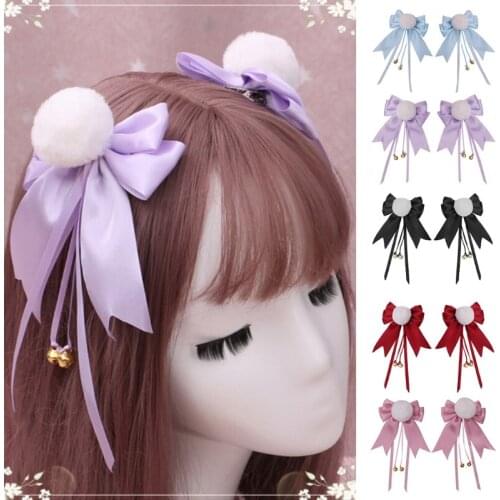 Cute Pom Pom Ball Hair Clips with Bowknot Bells Sweet Lovely Faux Fur Animal Ears Hairpins Anime Lolita Cosplay Barrette DropShi