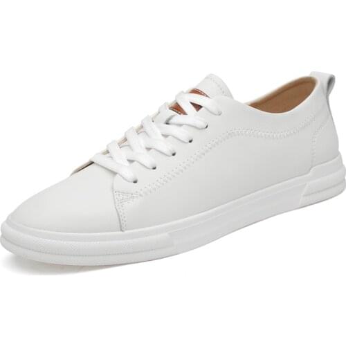 Genuine Leather Stylish Minimalist Mens Casual Shoes 2021 Fashion White Flat Sneakers Comfort Driving Shoes Skateboard Footwear