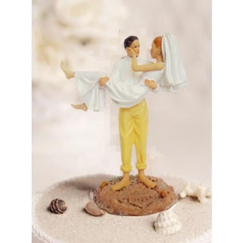 Beach wedding theme cake topper bride and groom kissing on the beach wedding cake topper cake stand wedding gifts