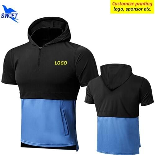 2021 Spring Short Sleeve Running Hoodies Men Quick Dry Gym Fitness Hoody Pullover Vest Sportswear Training Sweatshirts Customize