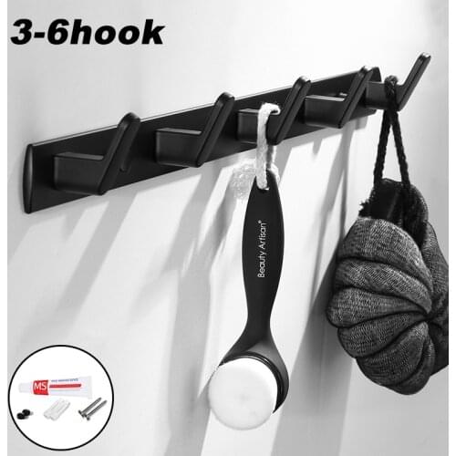 Thicken Space Aluminum Robe Hooks Wall Hang Mounted Towel Hook Black Clothes Hook Bathroom Hardware Rack