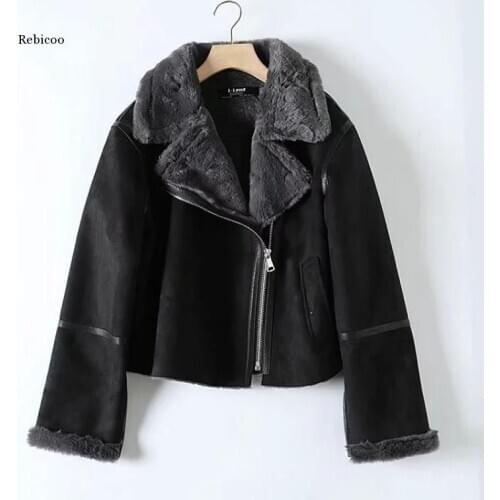 Vintage Women Thick Fleece Jackets Winter Fashion Ladies Elegant Pu Leather Coats Warm Female Faux Fur Jackets Girls Chic