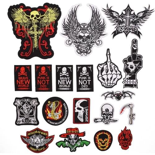 Punk Spirit Embroidery Patches Iron on Skull Patch Sew-on Embroidered Bat Appliques Thermo Stickers DIY Clothing Sewing Patterns