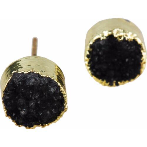 TUMBEELLUWA Fashion Women Druzy Earrings Natural Crystal Quartz Geode Gold Tone Ear Stud Earrings