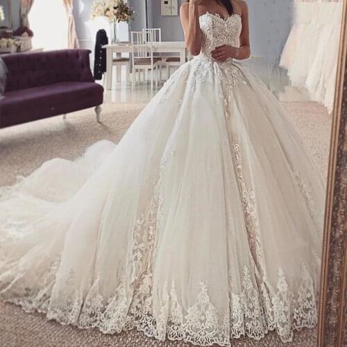 Spring/Summer Sweetheart 3D Embroidery Formal Marriage Bridal Ball Gown Sleeveless Court Train Lace Wedding Dress Plus Size 2021