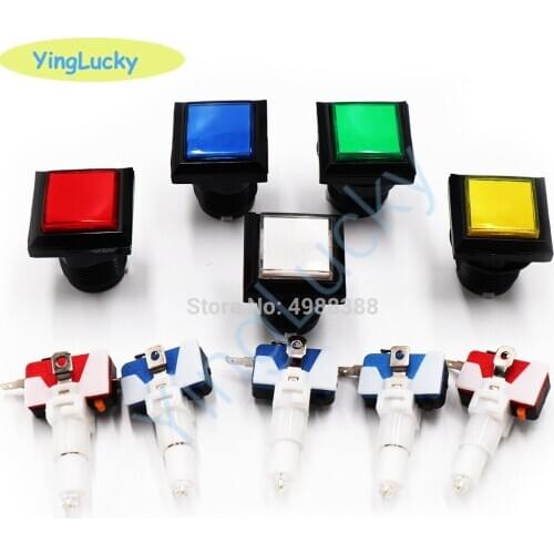 10pcs joysticks 33mm Square Push Button 12V LED illuminated Arcade Button With Micro Switch for Video Game Machine