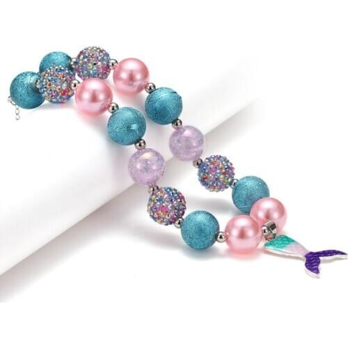 100pcs Chunky Pearls Necklace Mermaid Tail Pendant Girls Bubblegum Necklace Accessories