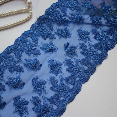 2Yards 15Yards Bilateral Blue Embroidered Floral Tulle Lace Trim ,Mesh Embroidery Lace Ribbon Lace Garden