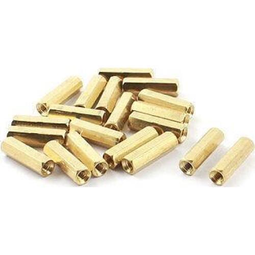 20Pcs M3 x 16mm Female Thread Gold Tone Brass Standoff Hexagonal Spacer