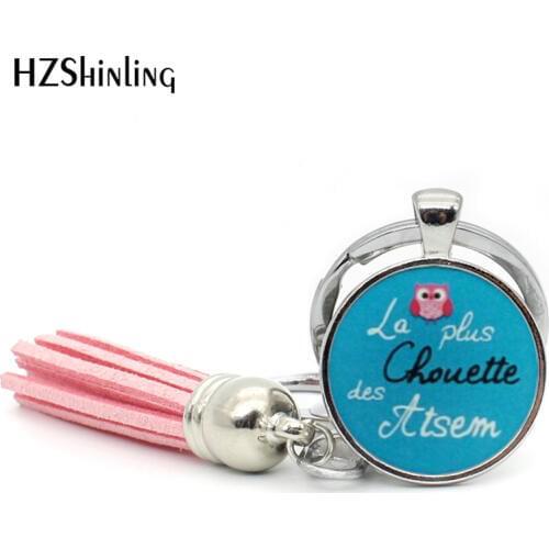 2017 New Fashion La Plus Chouette Des Atsem Keyring Bohemian Tassel Key Chain Special Atsem Jewelry Glass Dome Keychain