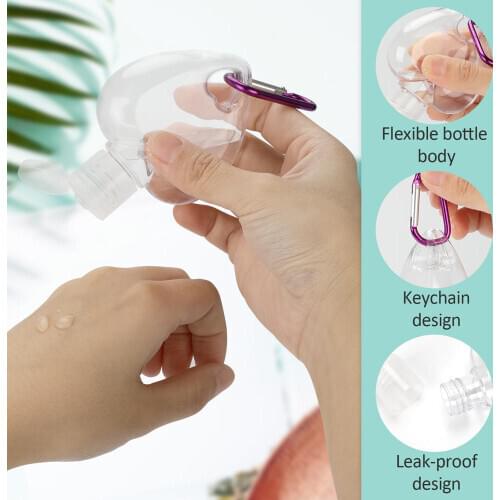 5Pcs 50ml Refillable Bottles For Hand Sanitizer Portable Empty Heart Shape Containers With Keychain Carrier Hook Colors Random