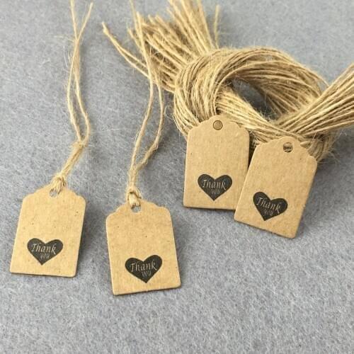 500PCS Thank you Tags +500PCS strings 3*2cm Kraft Packaging Labels DIY Gift Tags Paper Card Accept custom logo add extra cost