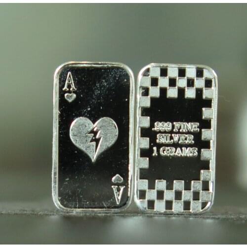 Hot new prodducts Metal Crafts Old Coin Prices 1 Gram Silver Ace Of Hearts Card A026