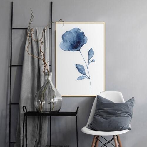 Abstract Watercolor Indigo Flower Wall Art Pictures Blue Ink Canvas Painting Posters and Prints for Living Room Home Decoration