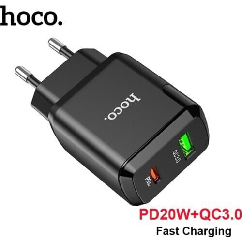 Hoco PD20W Fast Charging EU Plug USB-C Charger For iPhone 12Pro Max Mini QC3.0 Wall Mobile Phone Charger Adapter For Xiaomi Mi11