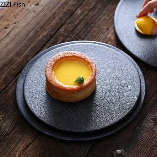 Black Ceramics Western Plate Steak Sushi Dessert Cake Flat Plate Creative Household Kitchen Dining Room Ceramic Dinner Plates