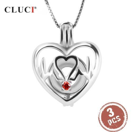 CLUCI 3pcs Lovers 925 Silver Charms Heartbeat Pearl Locket Pendant for Necklace Making Valentines Jewelry for Women SC198SB