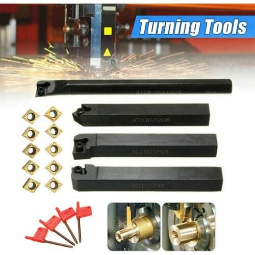 4pcs Lathe Boring Bar Turning Tool Holder +10pcs CCMT09T304 Carbide Insert Blades +4pcs T15Wrench for Lathe Turning Machine Tool