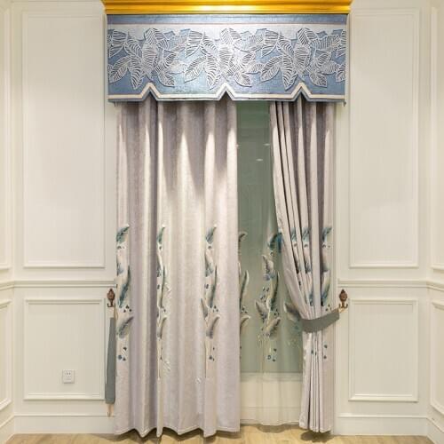 European Luxury Chenille Embroidery Jacquard Shade Curtains for Living Dining Room Bedroom Blackout Kitchen Window Leaves Drapes