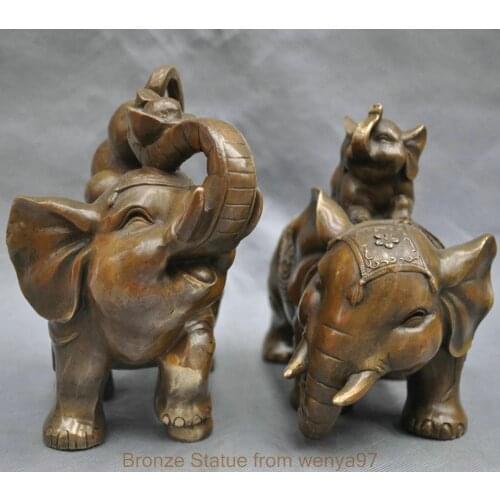 China Bronze Auspicious Feng Shui gourd Yuanbao Elephant pair Statue